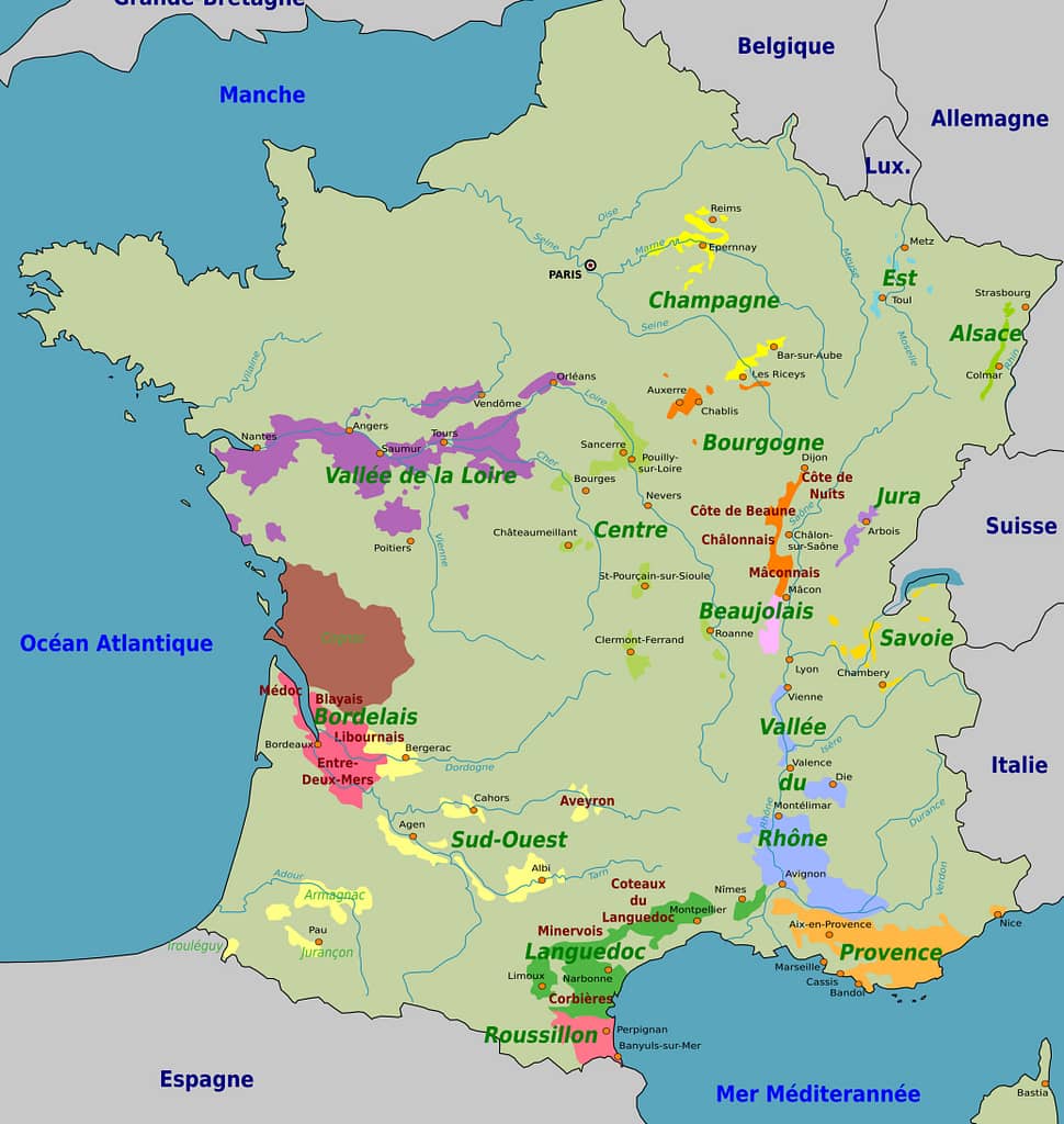 Kort over franske vindistrikter
